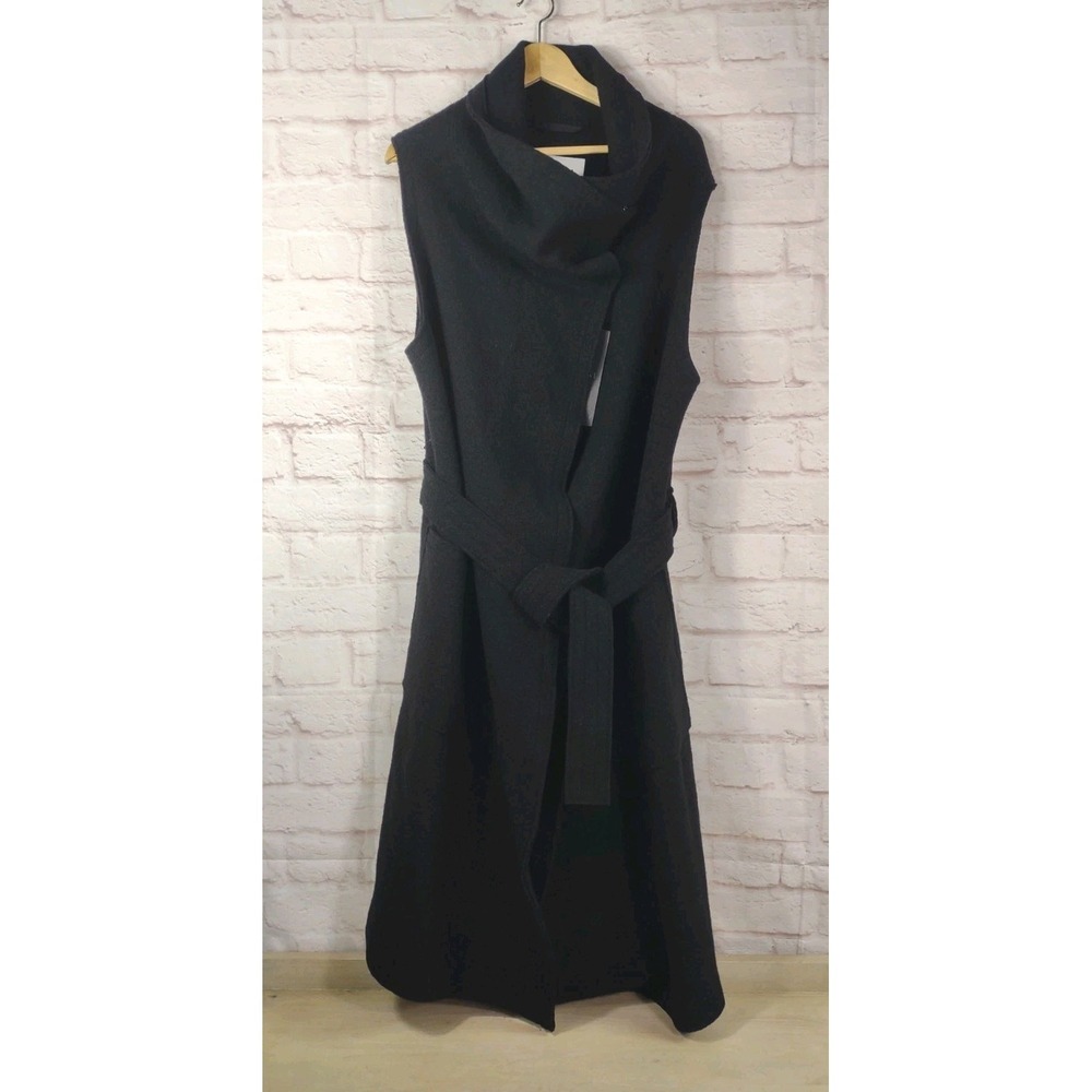 Marcella NYC Erica Vest Womens XL Black 100% Wool NWT High Neck Belt Edgy Class